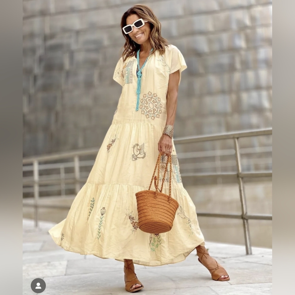 Zara Cream Maxi Dress with Turquoise Tie